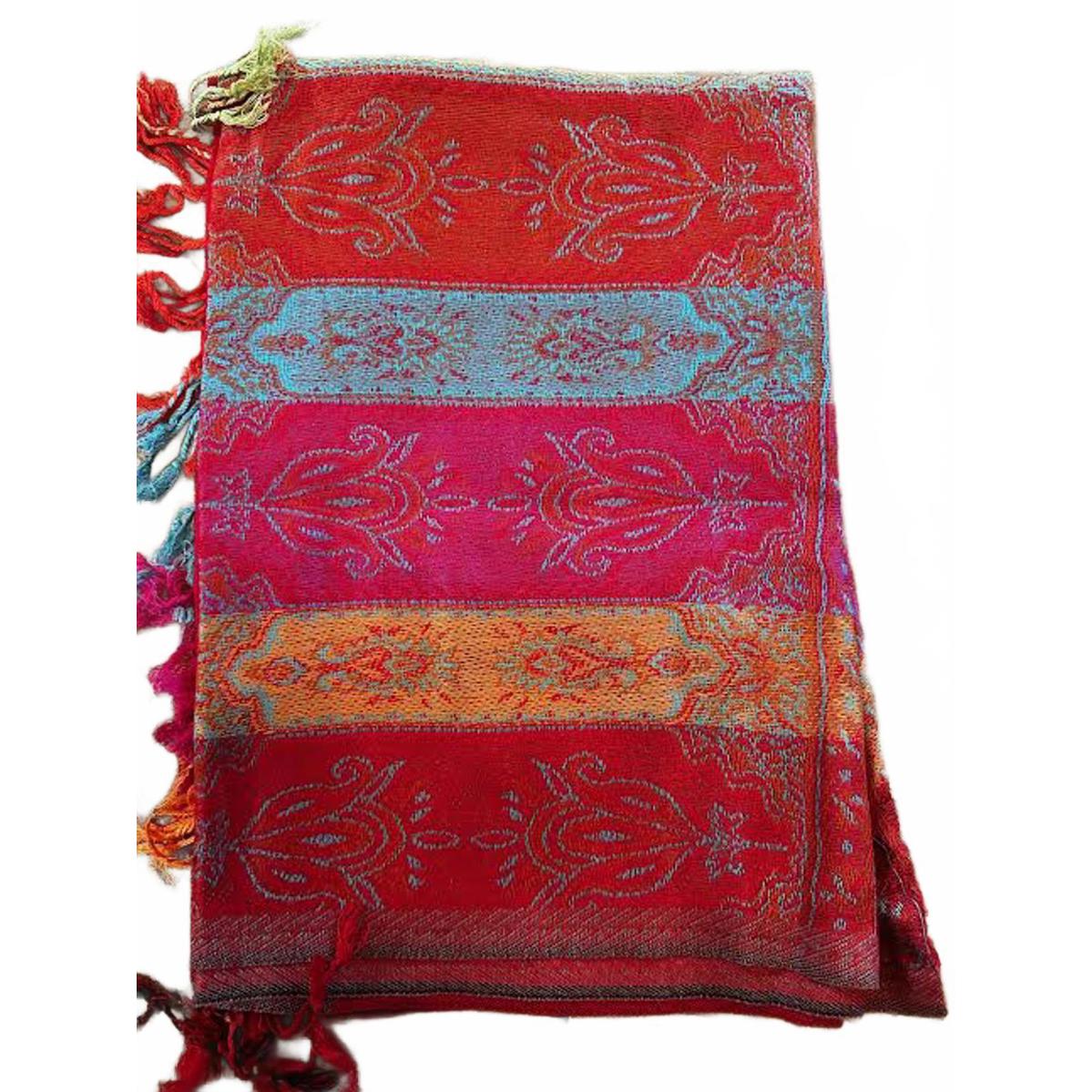 Red Multicolor Paisley Shawl Wrap 74"X28" Cotton Wool Blend
